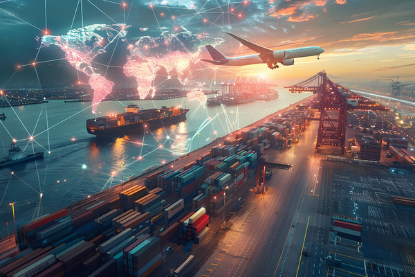 global supply chain and logistics network showing cargo ships, containers, and aircraft for Supply Chain Due Diligence Compliance (LkSG) training course