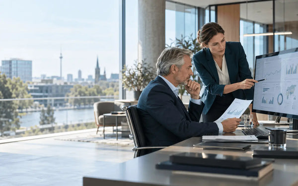 Business professionals analysing data to support better decisions.